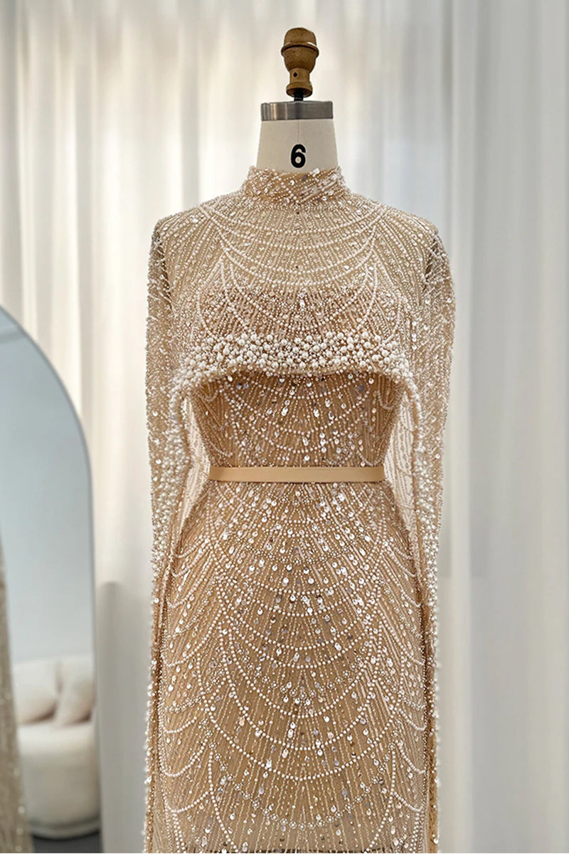 Alexandra Pearl Embellished Maxi Dress | Jewelclues | #color_champagne