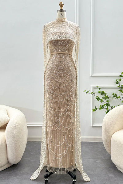 Women V Neck White Pearl Beading Maxi Dress