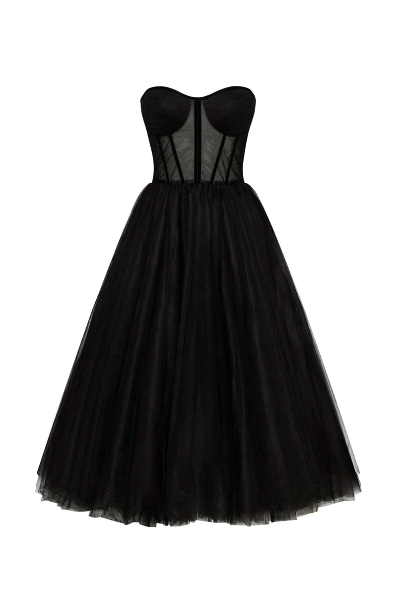 All For Love Strapless Tulle Midi Dress | Jewelclues | #color_black