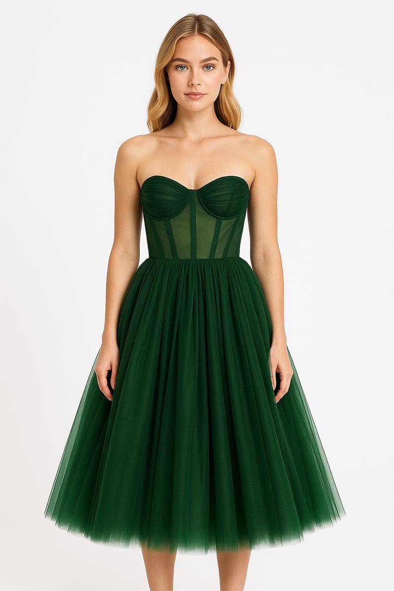 All For Love Strapless Tulle Midi Dress | Jewelclues | #color_green