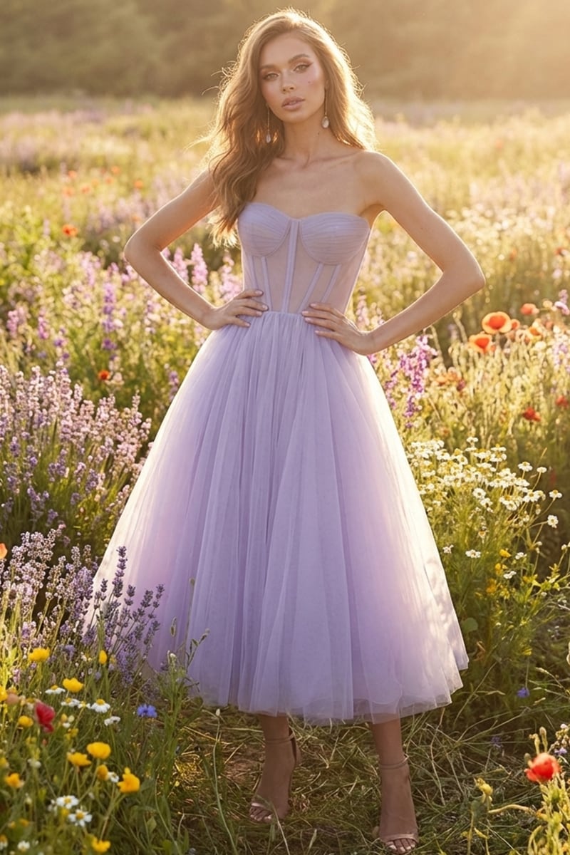 All For Love Strapless Tulle Midi Dress | Jewelclues | #color_lavender
