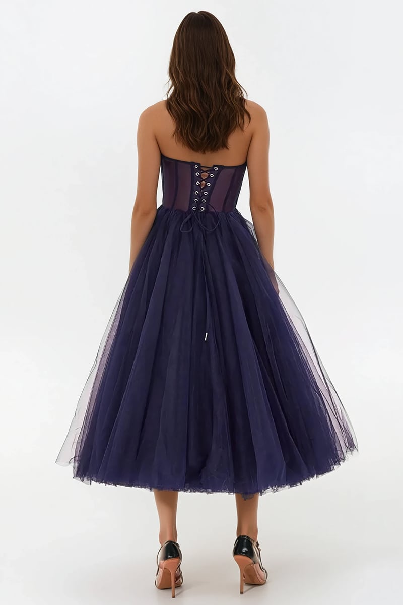 All For Love Strapless Tulle Midi Dress | Jewelclues | #color_navy blue