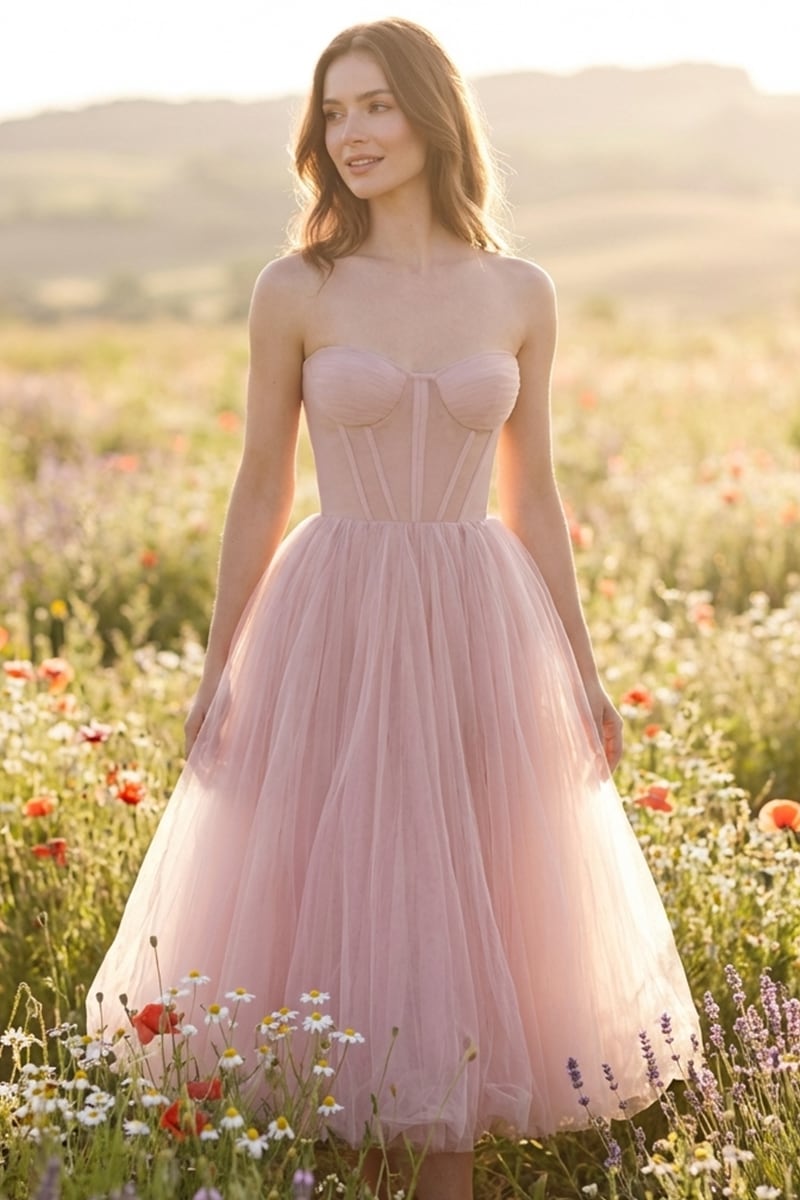 All For Love Strapless Tulle Midi Dress | Jewelclues | #color_blush