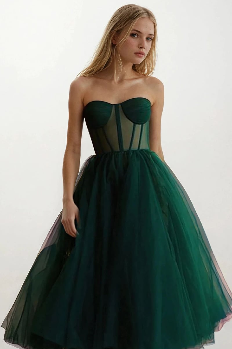 All For Love Strapless Tulle Midi Dress | Jewelclues | #color_green