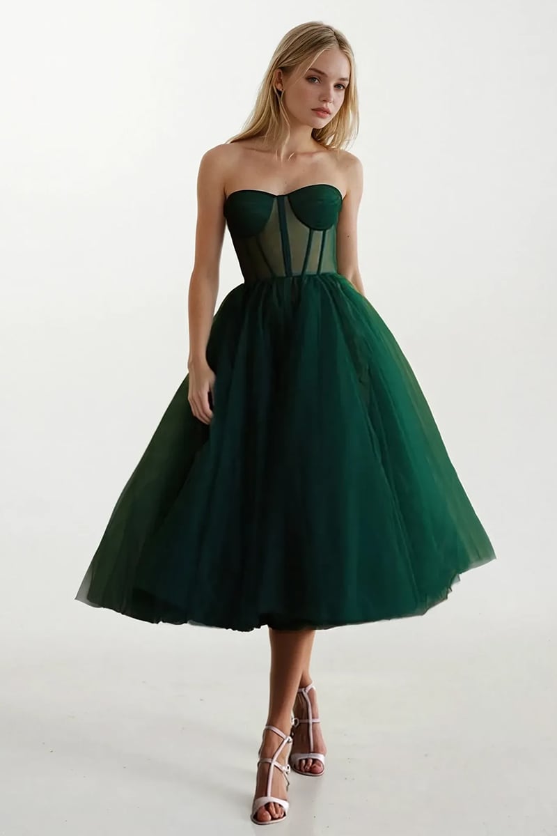 All For Love Strapless Tulle Midi Dress | Jewelclues | #color_green