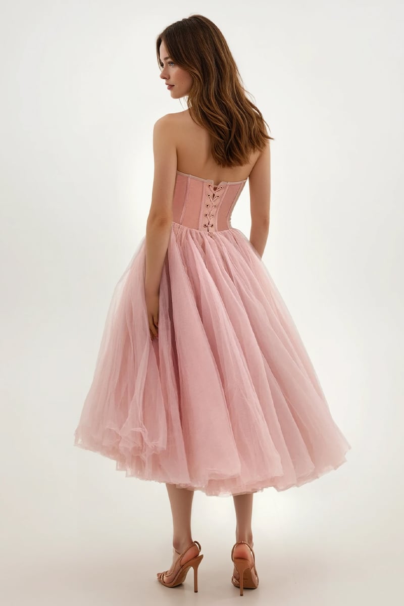 All For Love Strapless Tulle Midi Dress | Jewelclues | #color_blush