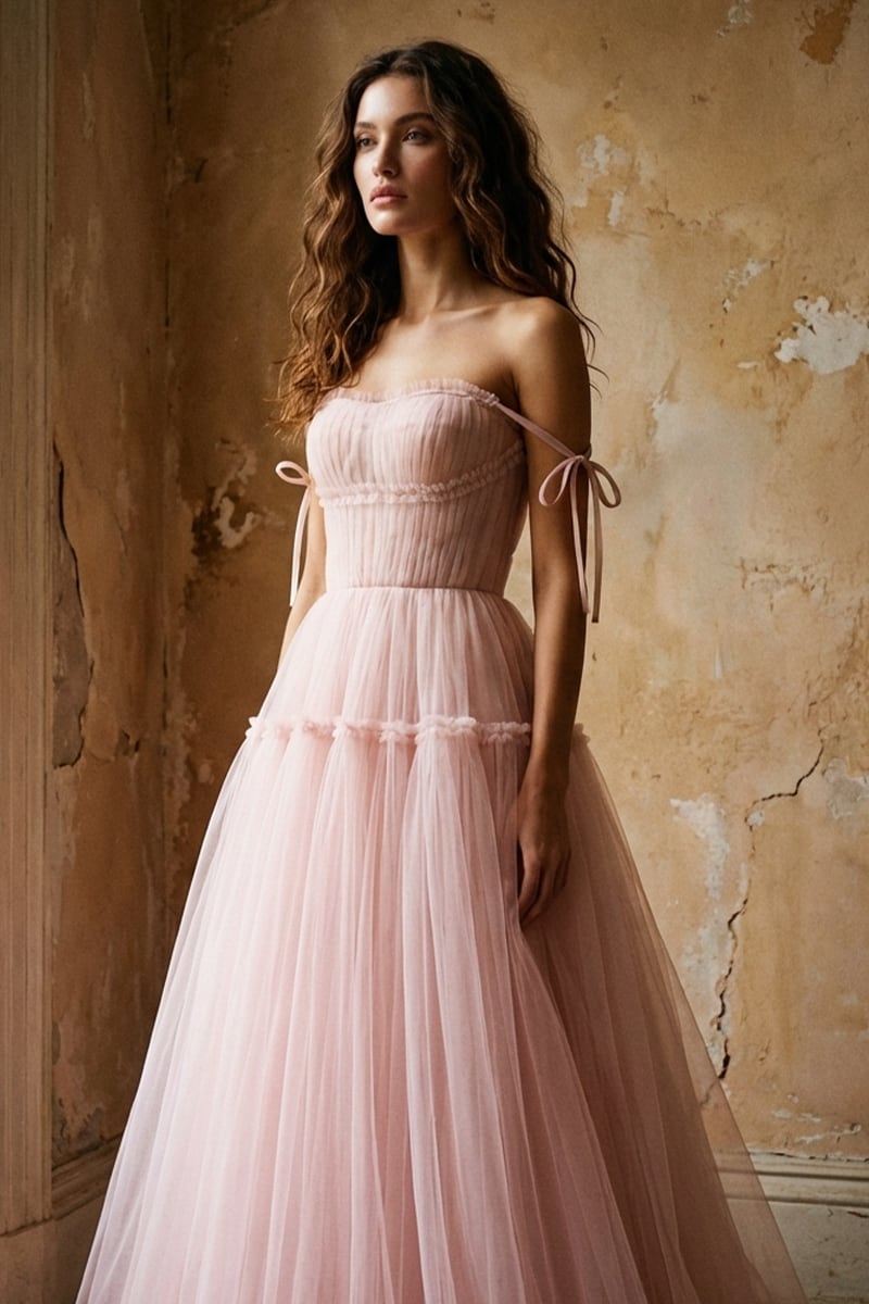 Alluring Beauty Tie-Strap Tulle Maxi Dress | Jewelclues | #color_blush pink