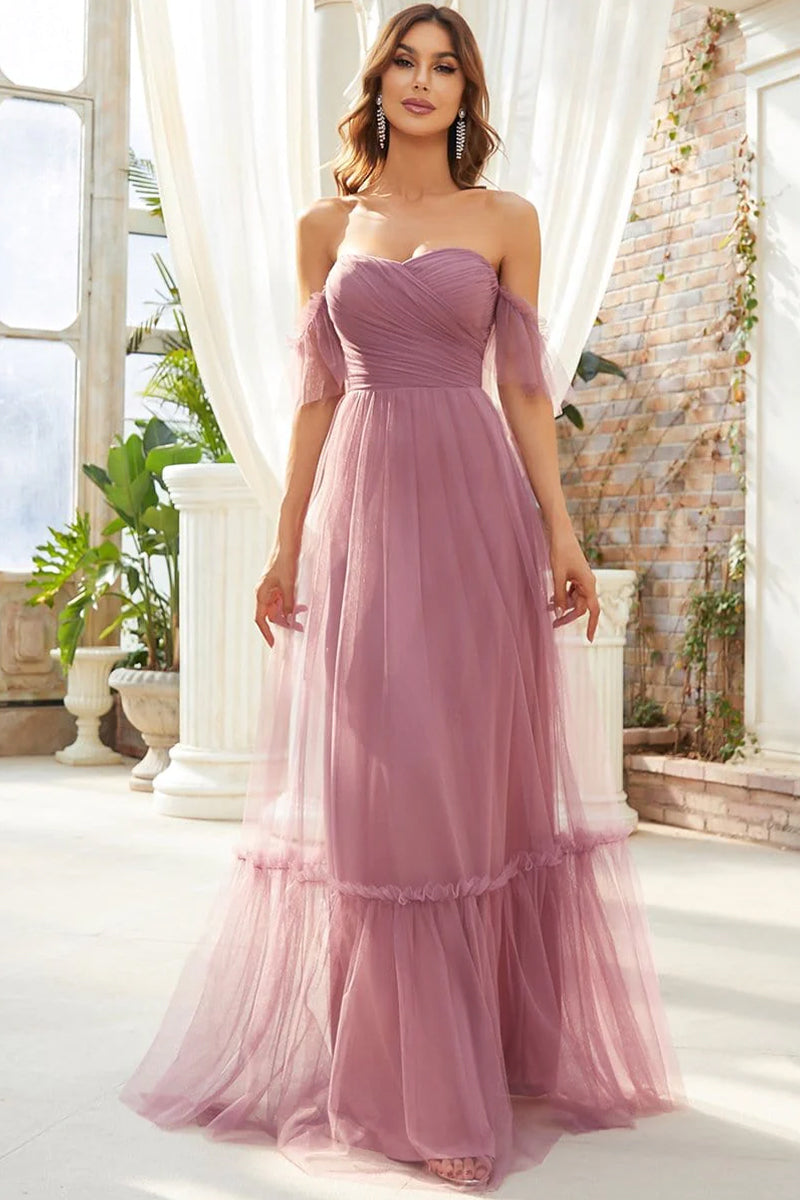 Alluring Glam Off-The-Shoulder Maxi Dress | Jewelclues #color_mauve