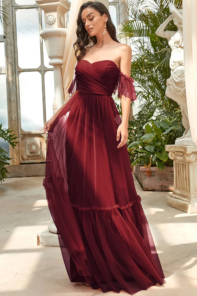Alluring Glam Off-The-Shoulder Maxi Dress | Jewelclues #color_burgundy