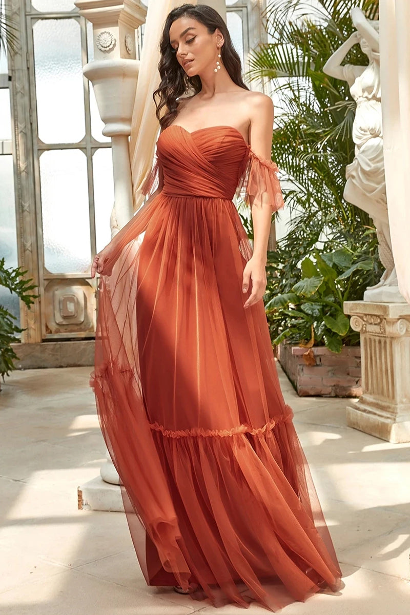 Alluring Glam Off-The-Shoulder Maxi Dress | Jewelclues #color_burnt orange