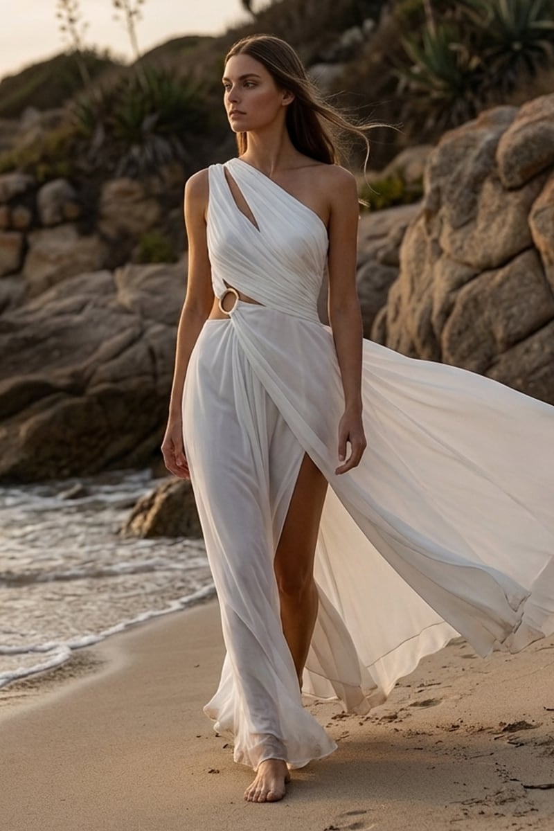 Althea One-Shoulder Chiffon Gown | JewelClues