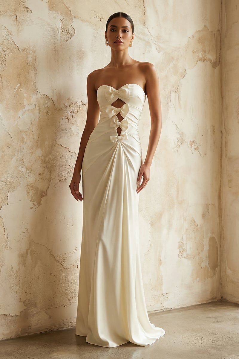 Amara Strapless Satin Gown | JewelClues #color_ivory