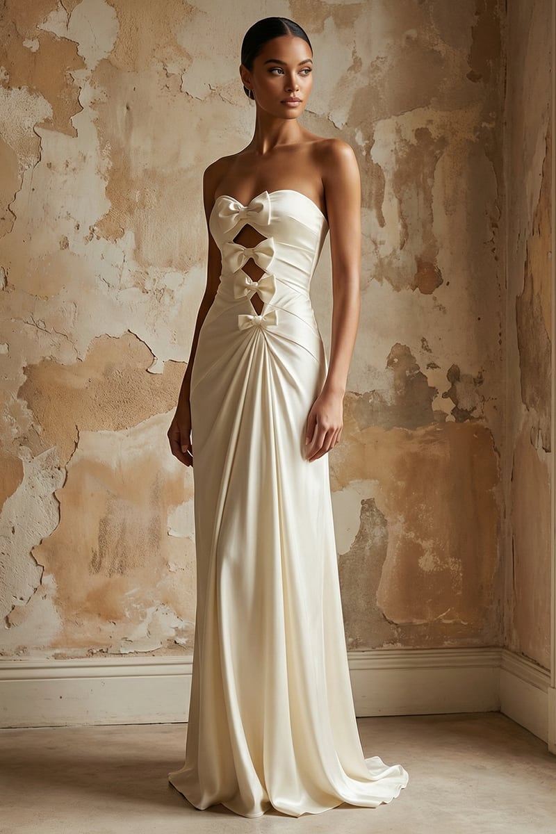 Amara Strapless Satin Gown | JewelClues #color_ivory