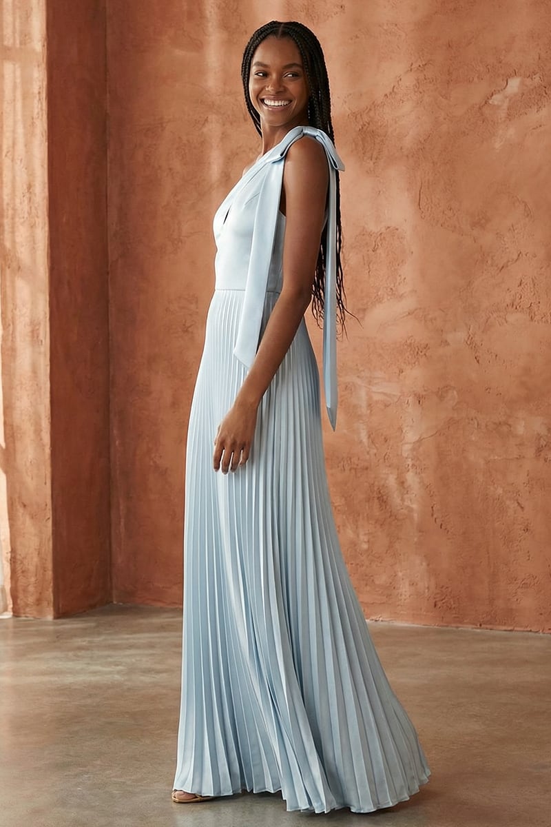 Ambra One-Shoulder Pleated Satin Gown | JewelClues #color_light blue