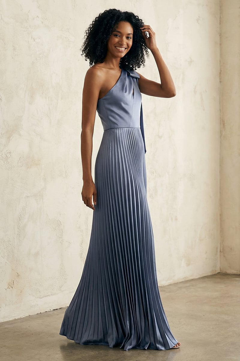 Ambra One-Shoulder Pleated Satin Gown | JewelClues #color_slate