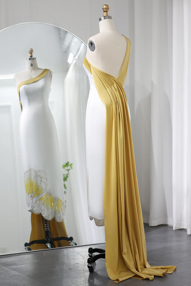 Ameena Beaded One-Shoulder Midi Dress | Jewelclues | #color_yellow