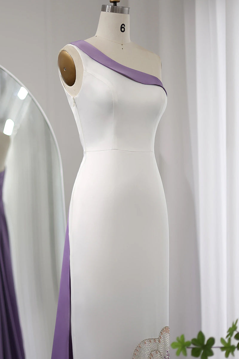 Color_Lilac | Ameena Beaded One-Shoulder Midi Dress | Jewelclues