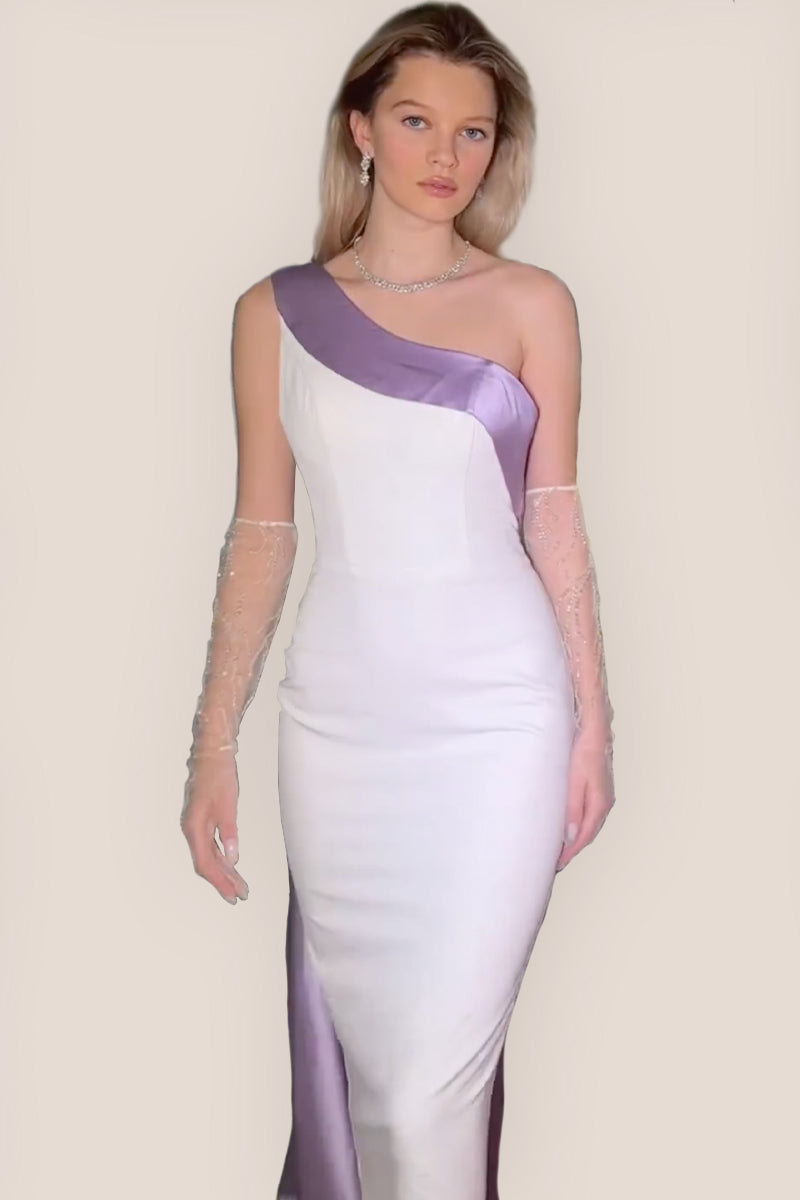 Ameena Beaded One-Shoulder Midi Dress | Jewelclues | #color_lilac