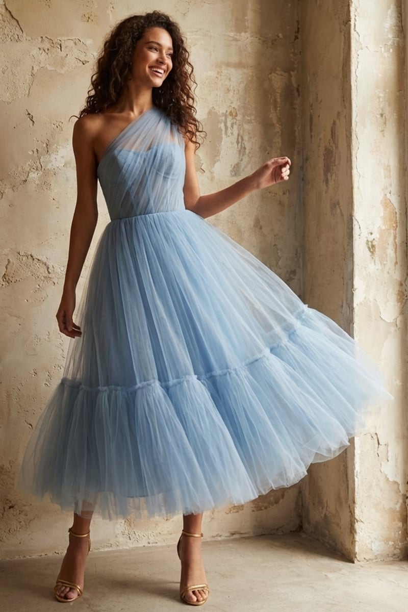 Amelie One-Shoulder Midi Dress | Jewelclues #color_light blue