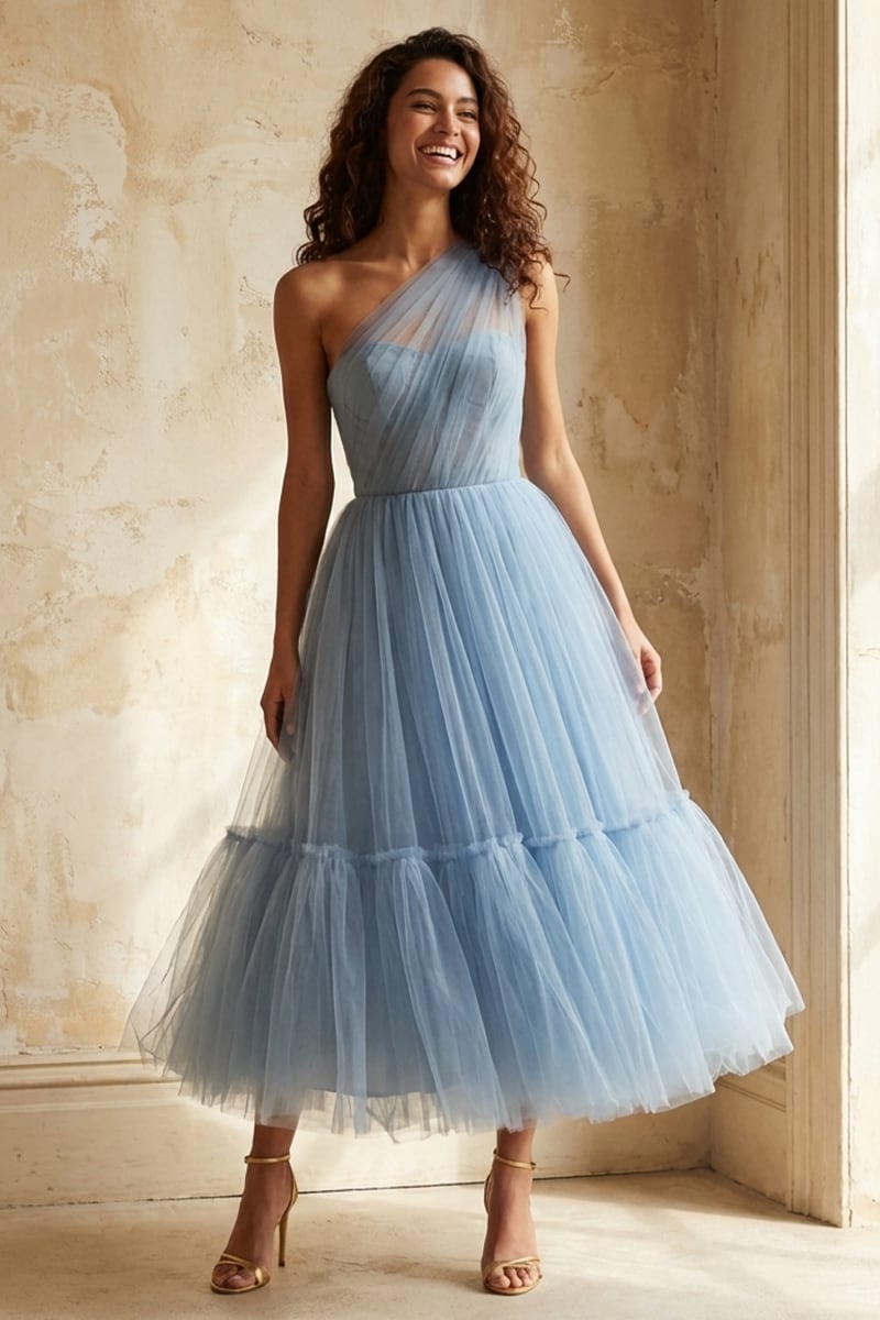 Amelie One-Shoulder Midi Dress | Jewelclues #color_light blue