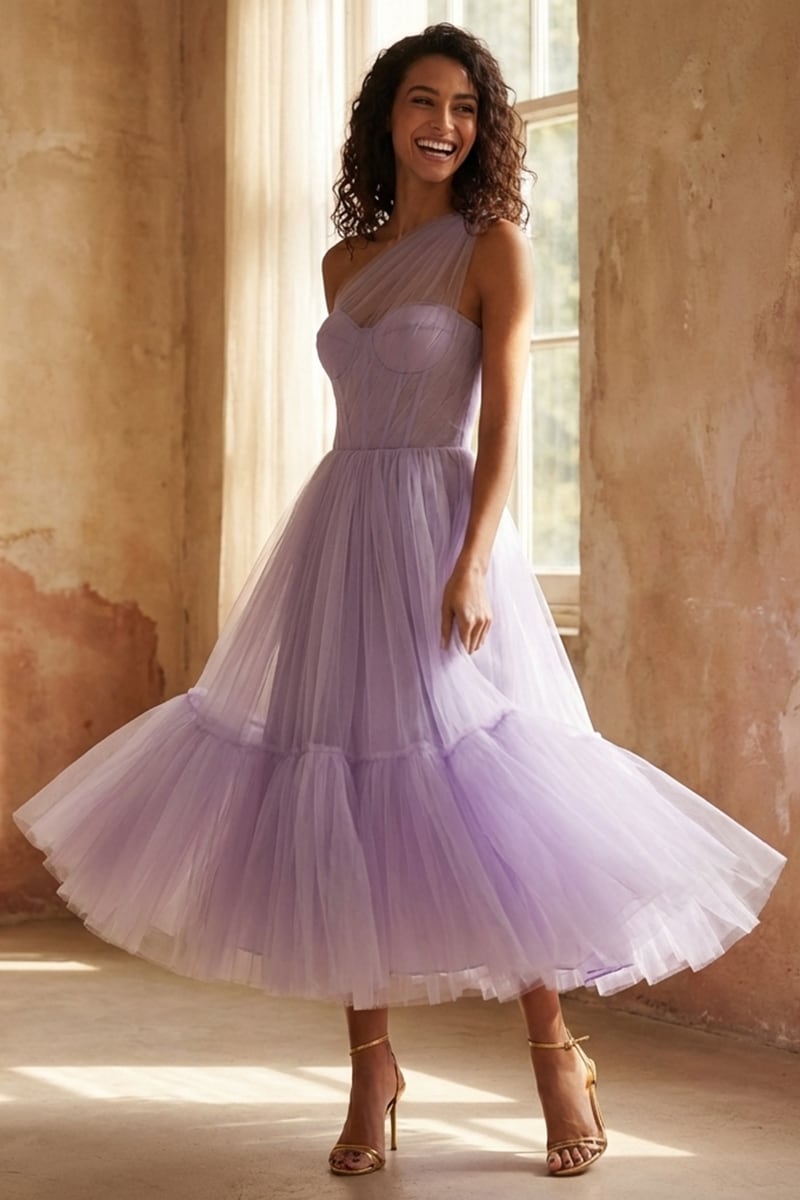 Amelie One-Shoulder Midi Dress | Jewelclues #color_lavender