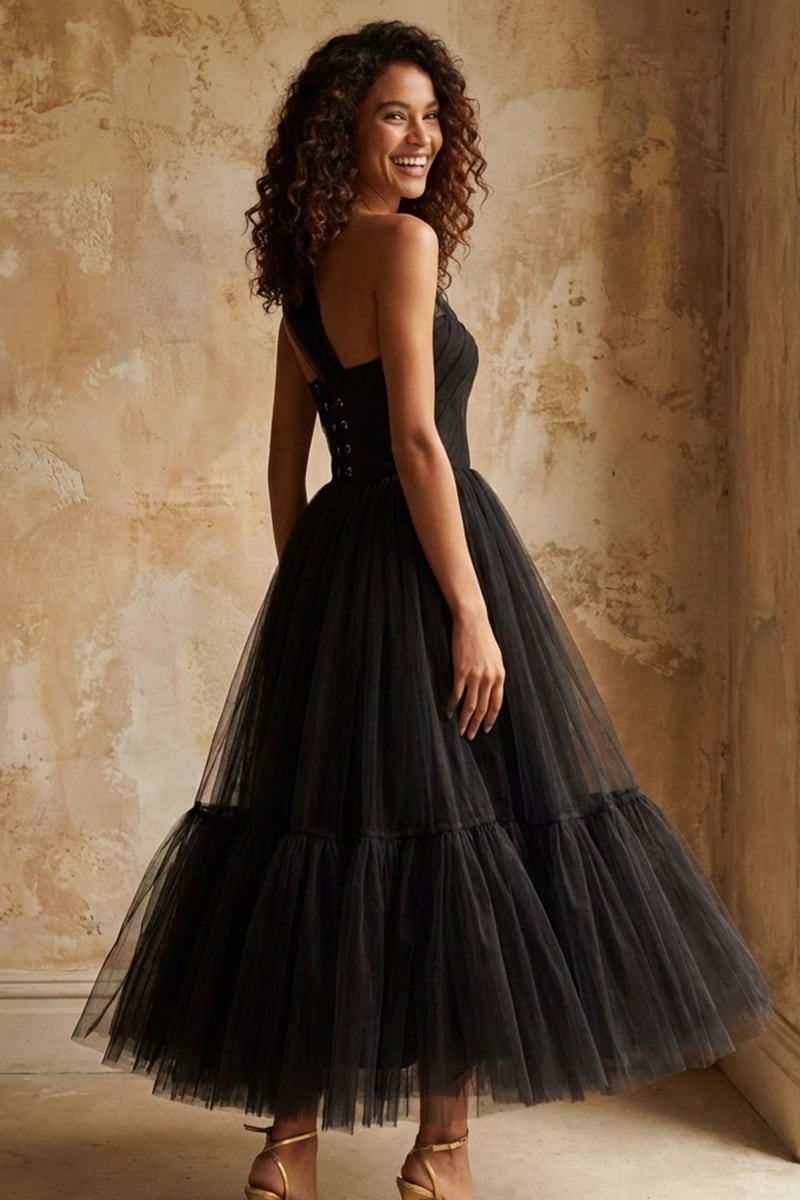 Amelie One-Shoulder Midi Dress | Jewelclues #color_black