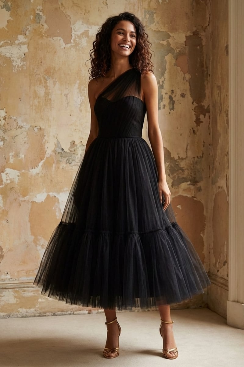 Amelie One-Shoulder Midi Dress | Jewelclues #color_black