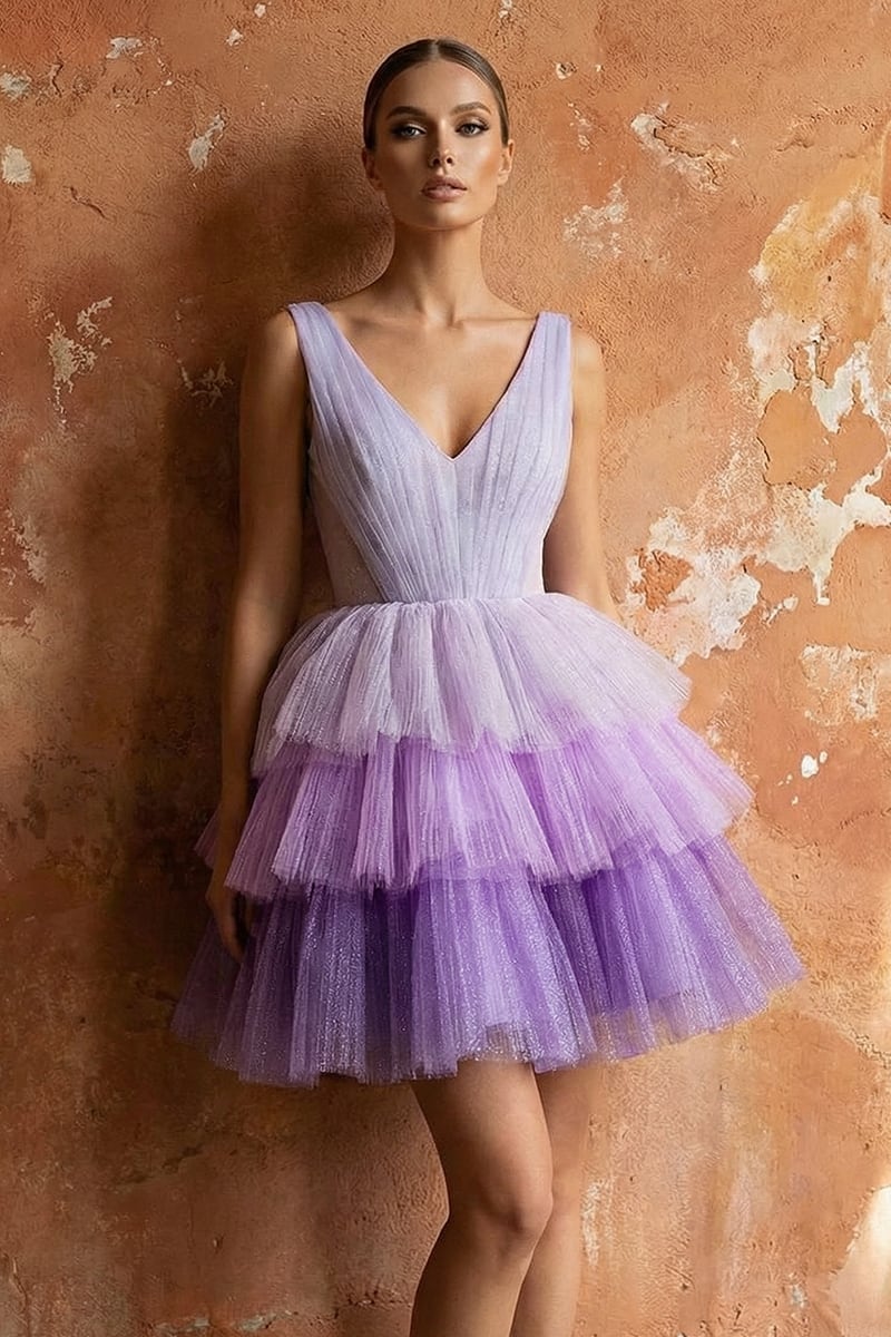 Amethyst Sparkly Tulle Mini Dress | JewelClues