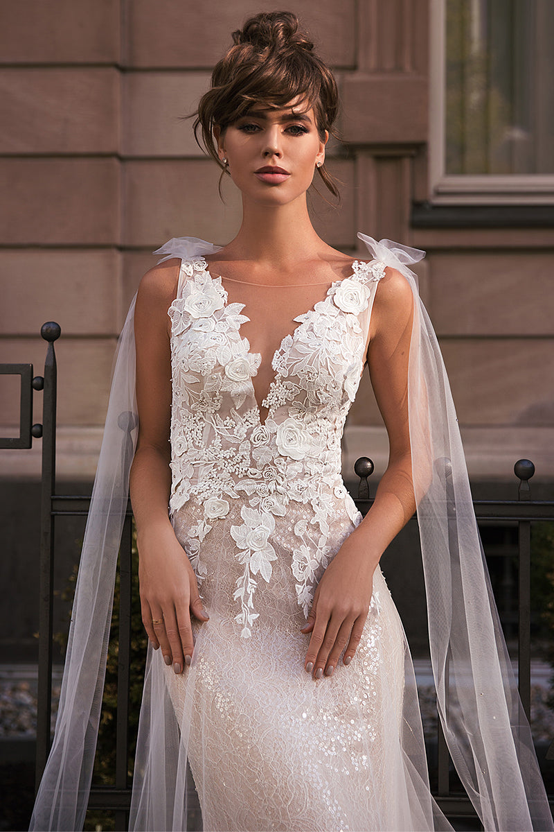 Amora Lace Applique Mermaid Wedding Dress | Jewelclues