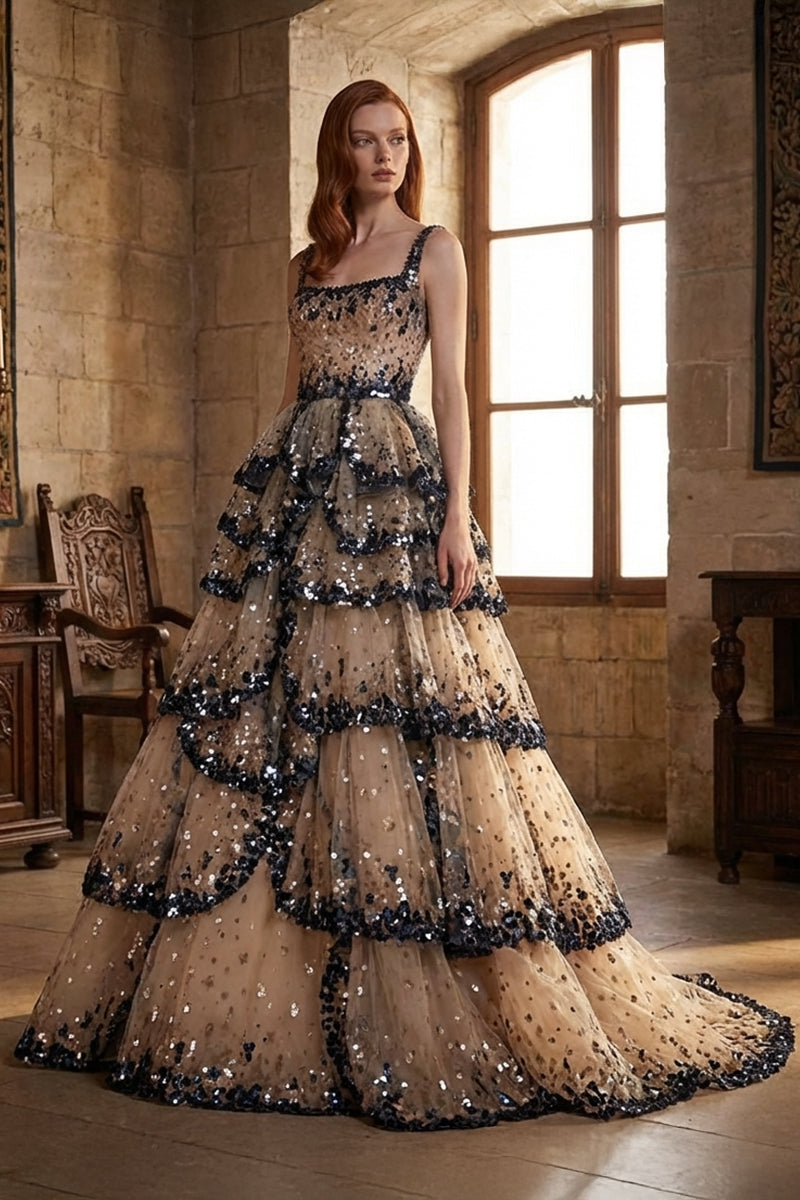 Anouk Tiered Sequin Couture Gown | Jewelclues