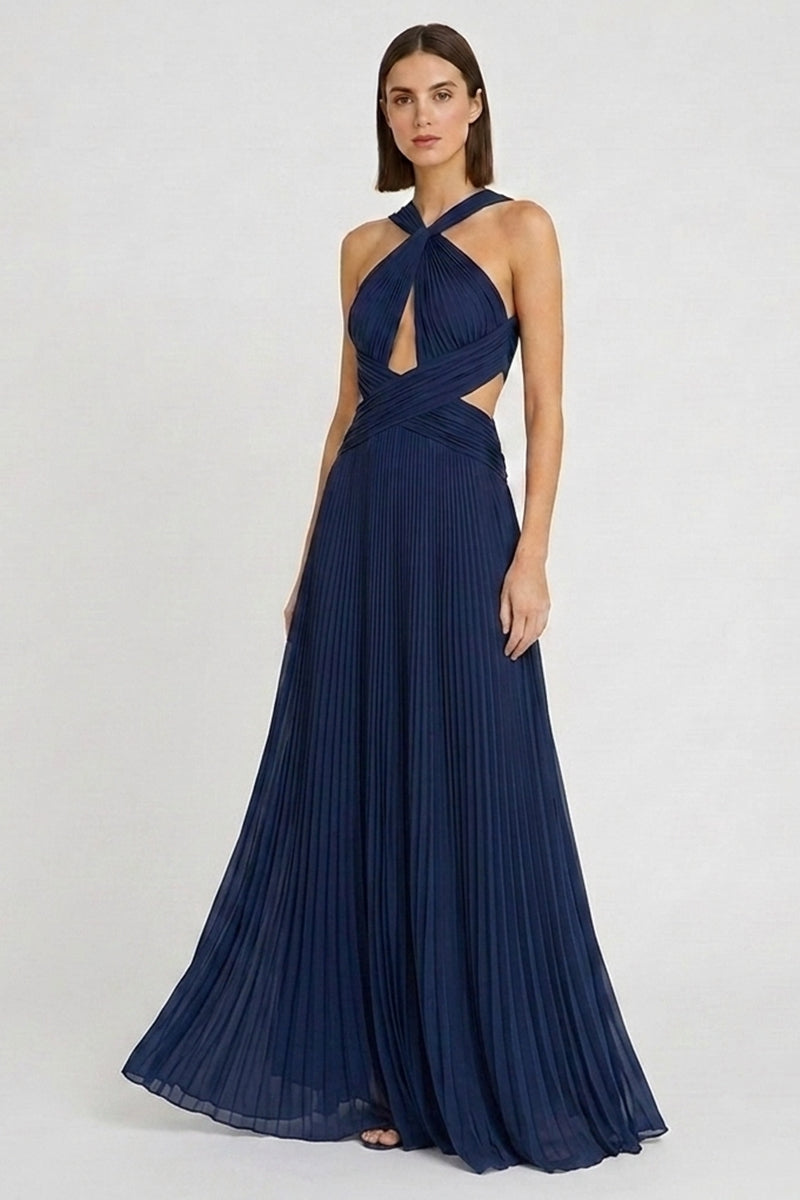 Arabella Chiffon Backless Maxi Dress | JewelClues #color_navy blue