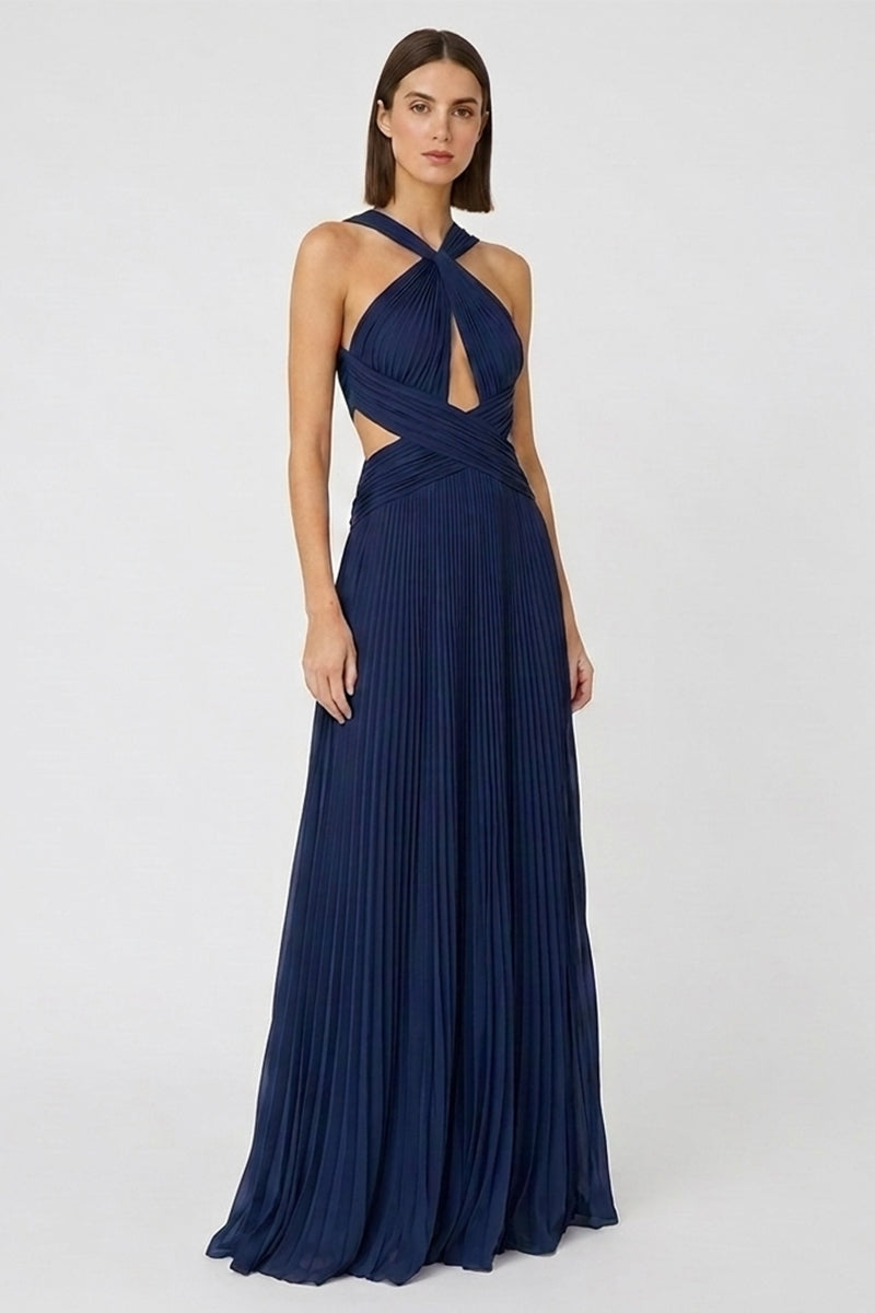 Arabella Chiffon Backless Maxi Dress | JewelClues #color_navy blue