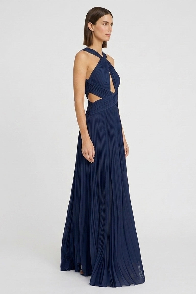 Arabella Chiffon Backless Maxi Dress | JewelClues #color_navy blue