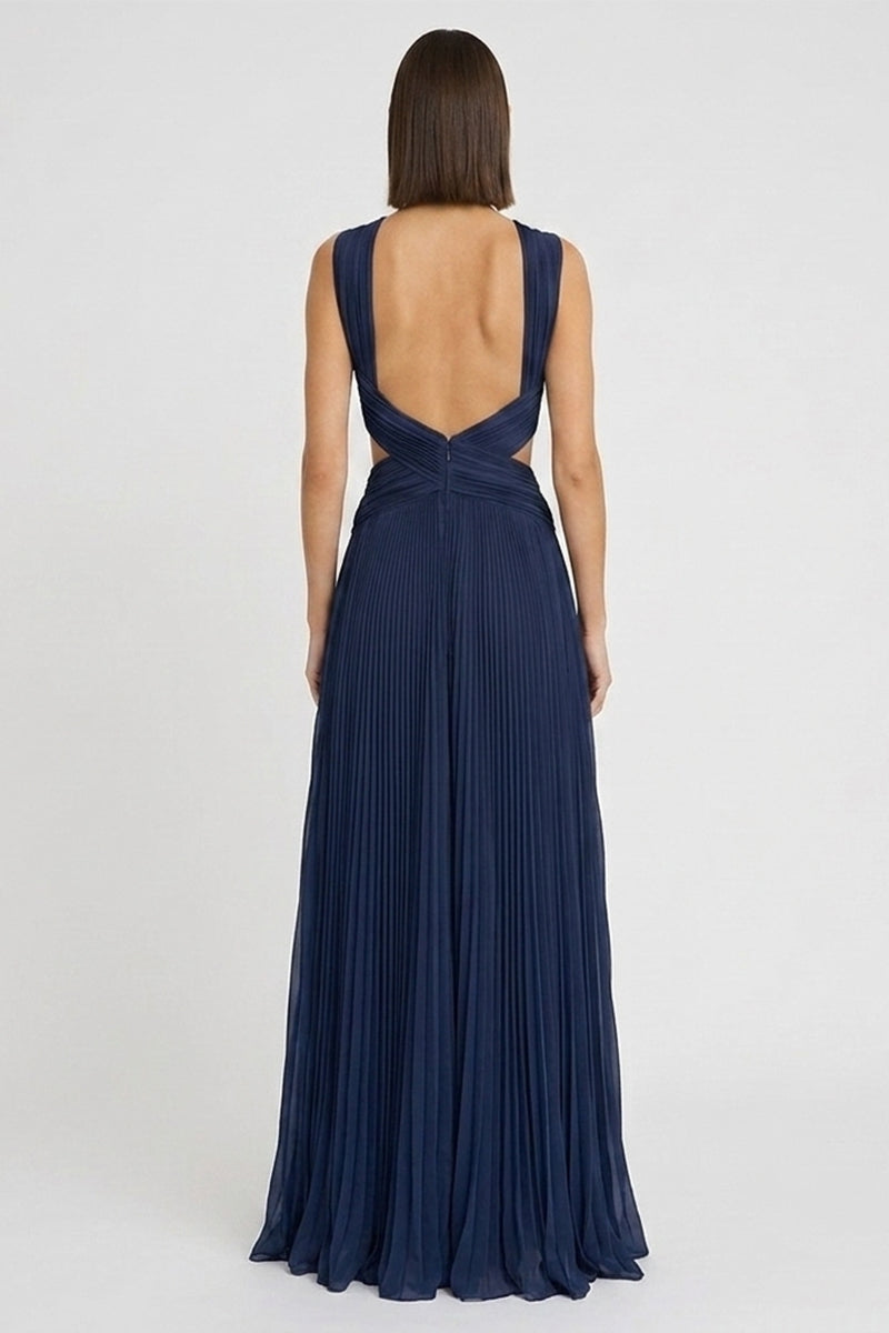 Arabella Chiffon Backless Maxi Dress | JewelClues #color_navy blue