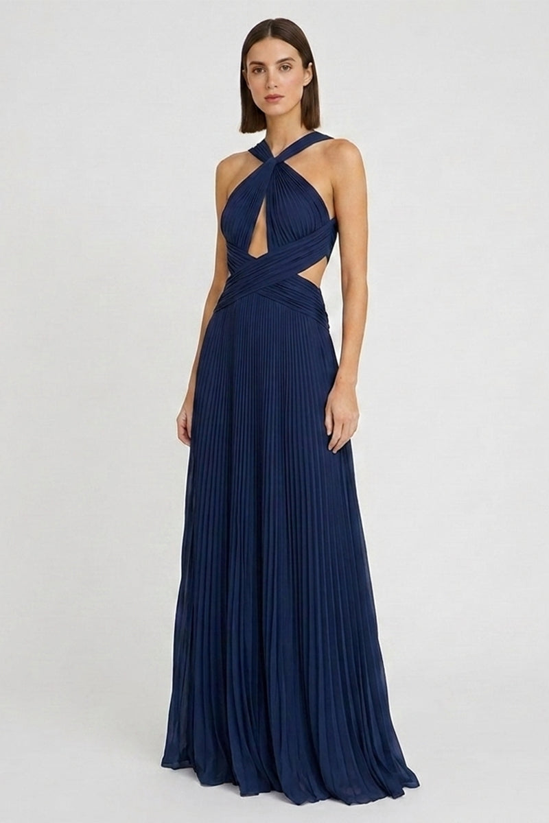 Arabella Chiffon Backless Maxi Dress | JewelClues #color_navy blue