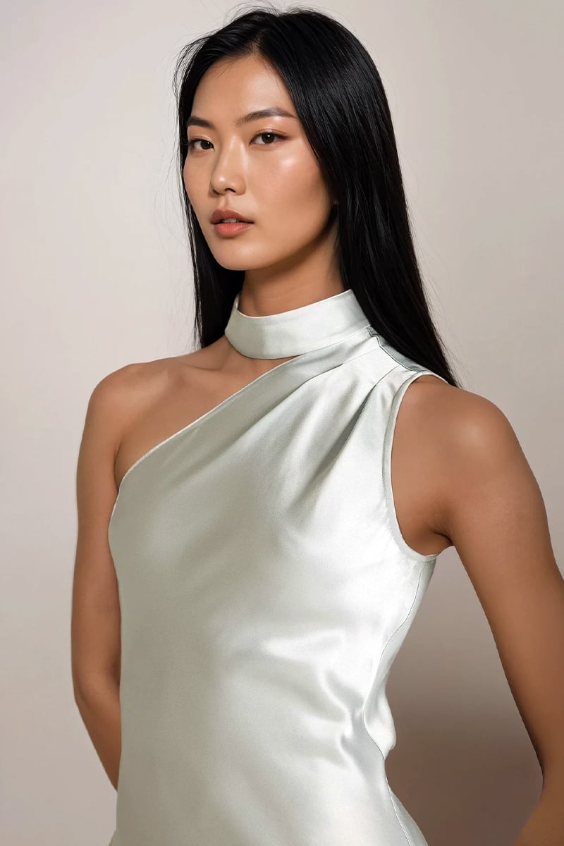 Arden One-Shoulder Satin Gown | Jewelclues #color_off white