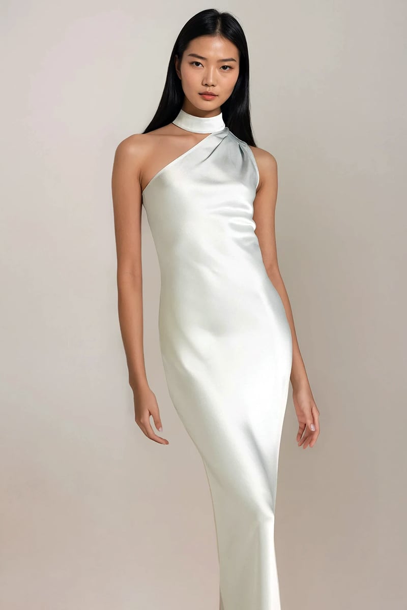Arden One-Shoulder Satin Gown | Jewelclues #color_off white