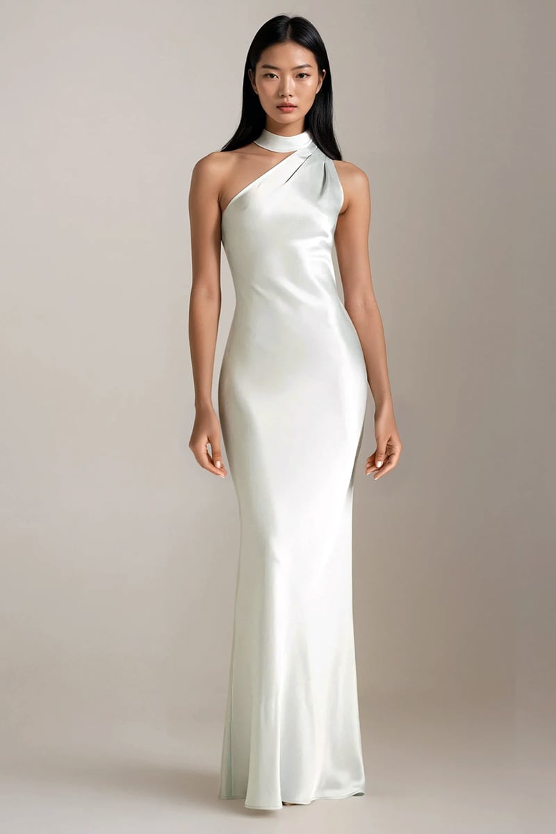 Arden One-Shoulder Satin Gown | Jewelclues #color_off white