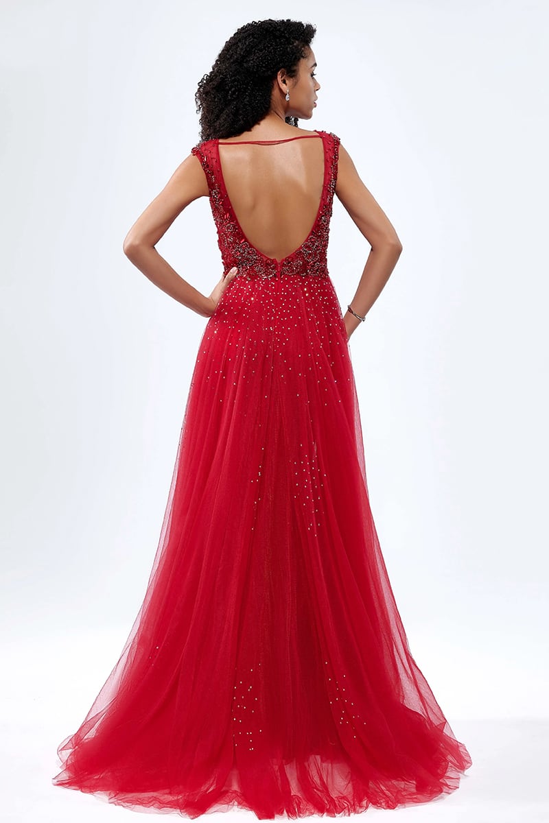 Asheville Embellished Backless Maxi Dress | Jewelclues #color_red