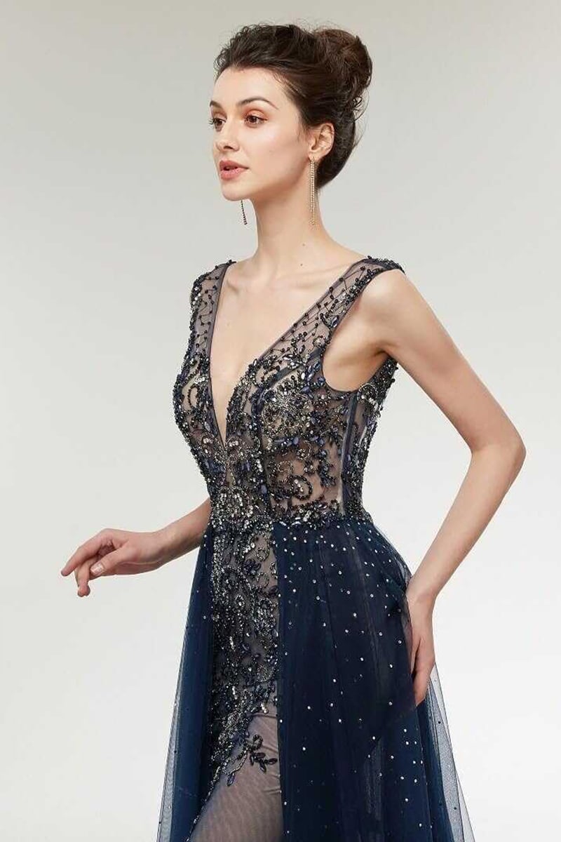 Asheville Embellished Backless Maxi Dress | Jewelclues #color_navy blue