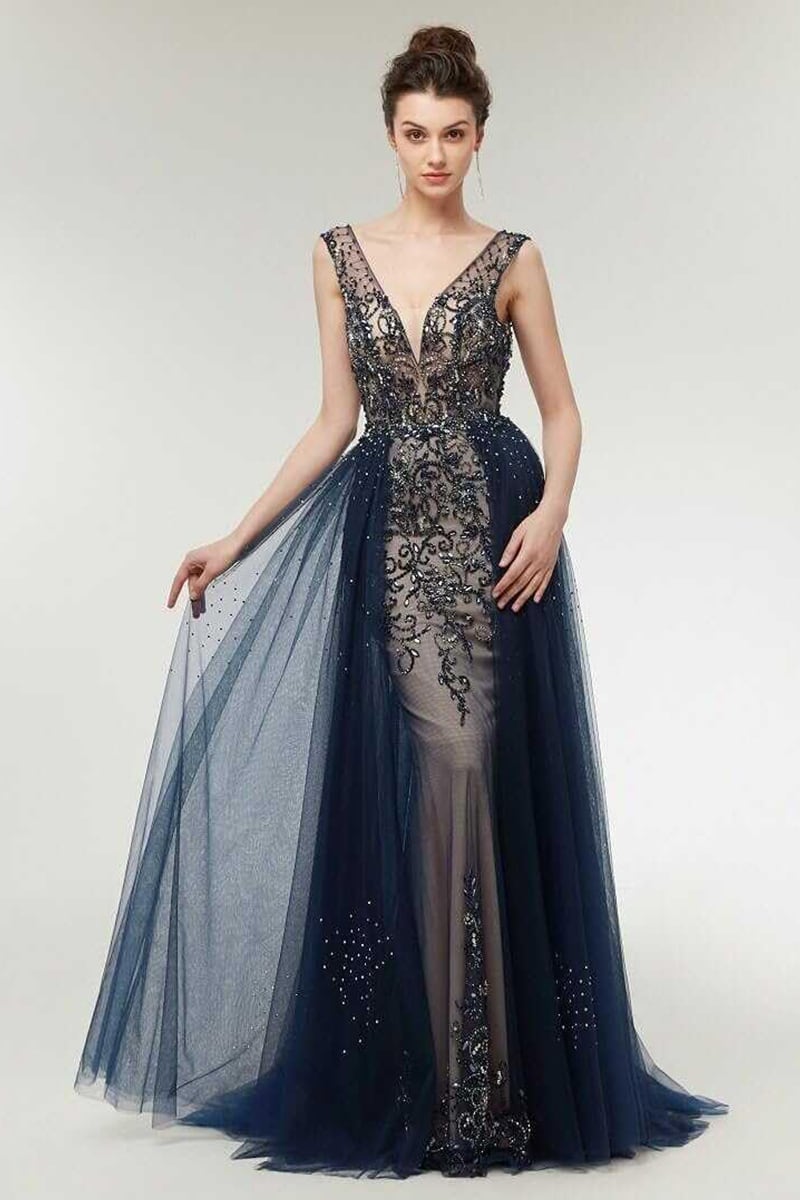 Asheville Embellished Backless Maxi Dress | Jewelclues #color_navy blue