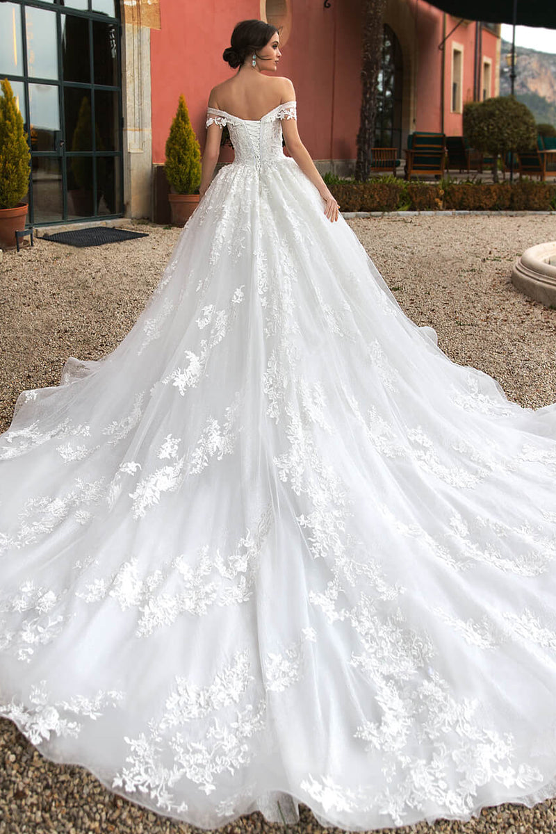 Athens Lace Applique Off-the-Shoulder Wedding Dress | Jewelclues | #color_ivory