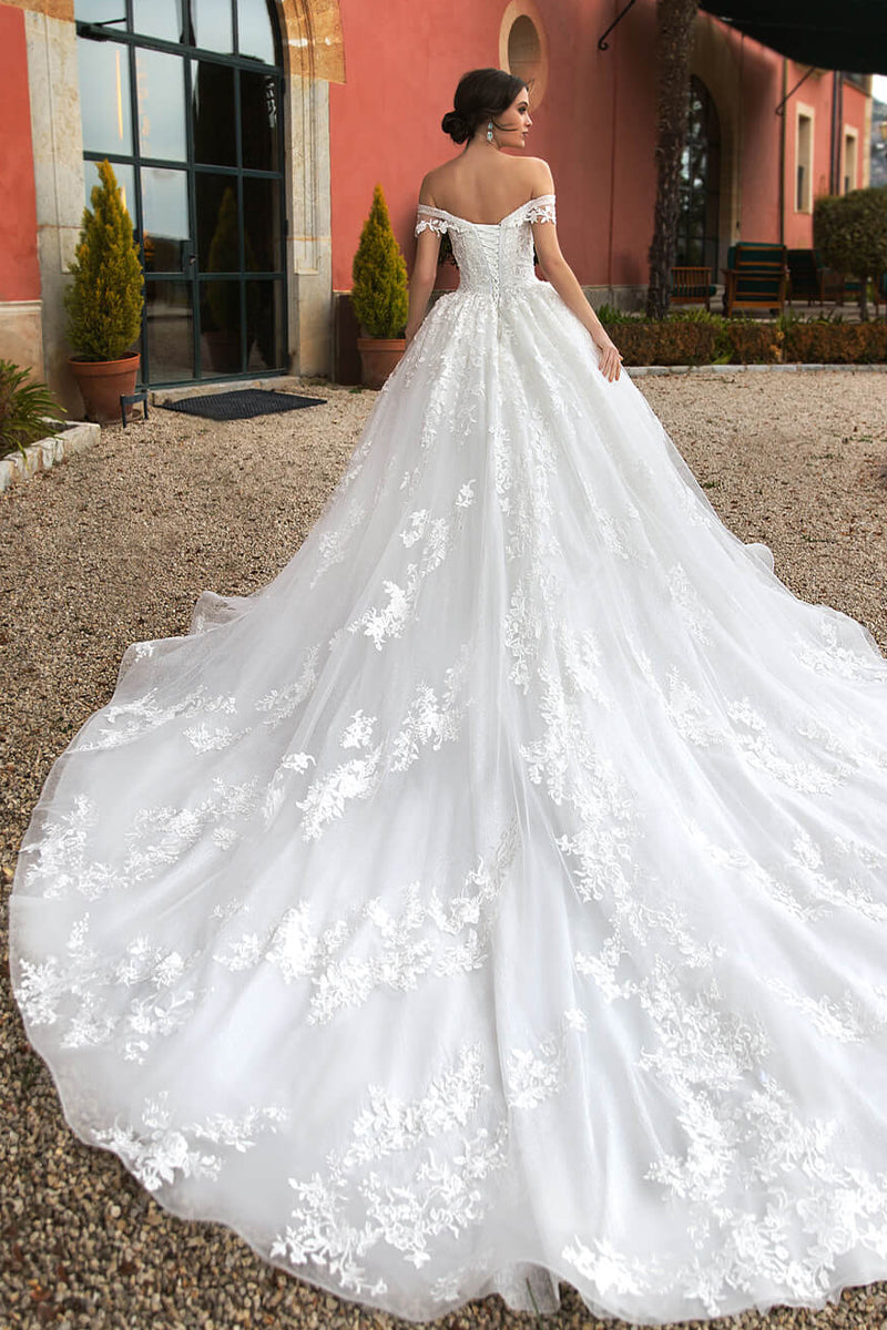 Athens Lace Applique Off-the-Shoulder Wedding Dress | Jewelclues | #color_ivory