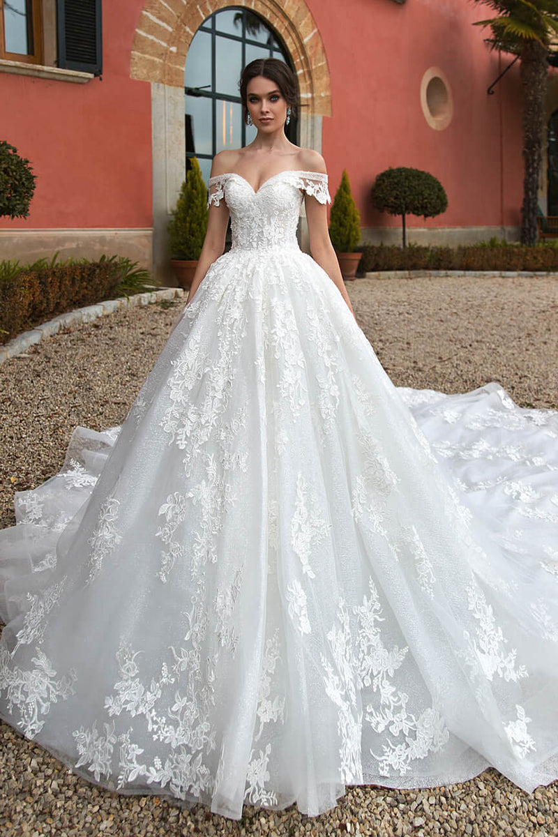 Athens Lace Applique Off-the-Shoulder Wedding Dress | Jewelclues | #color_ivory