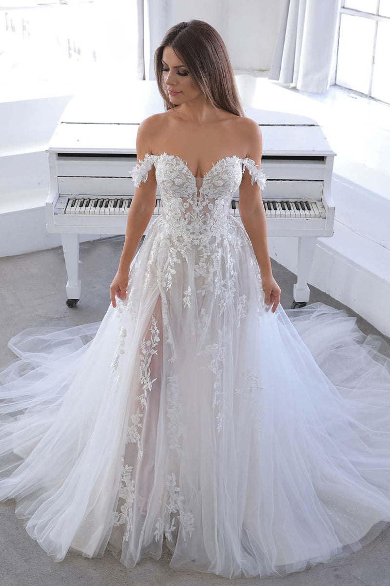 Color_White | Athens Off-The-Shoulder A-line Wedding Dress | Jewelclues