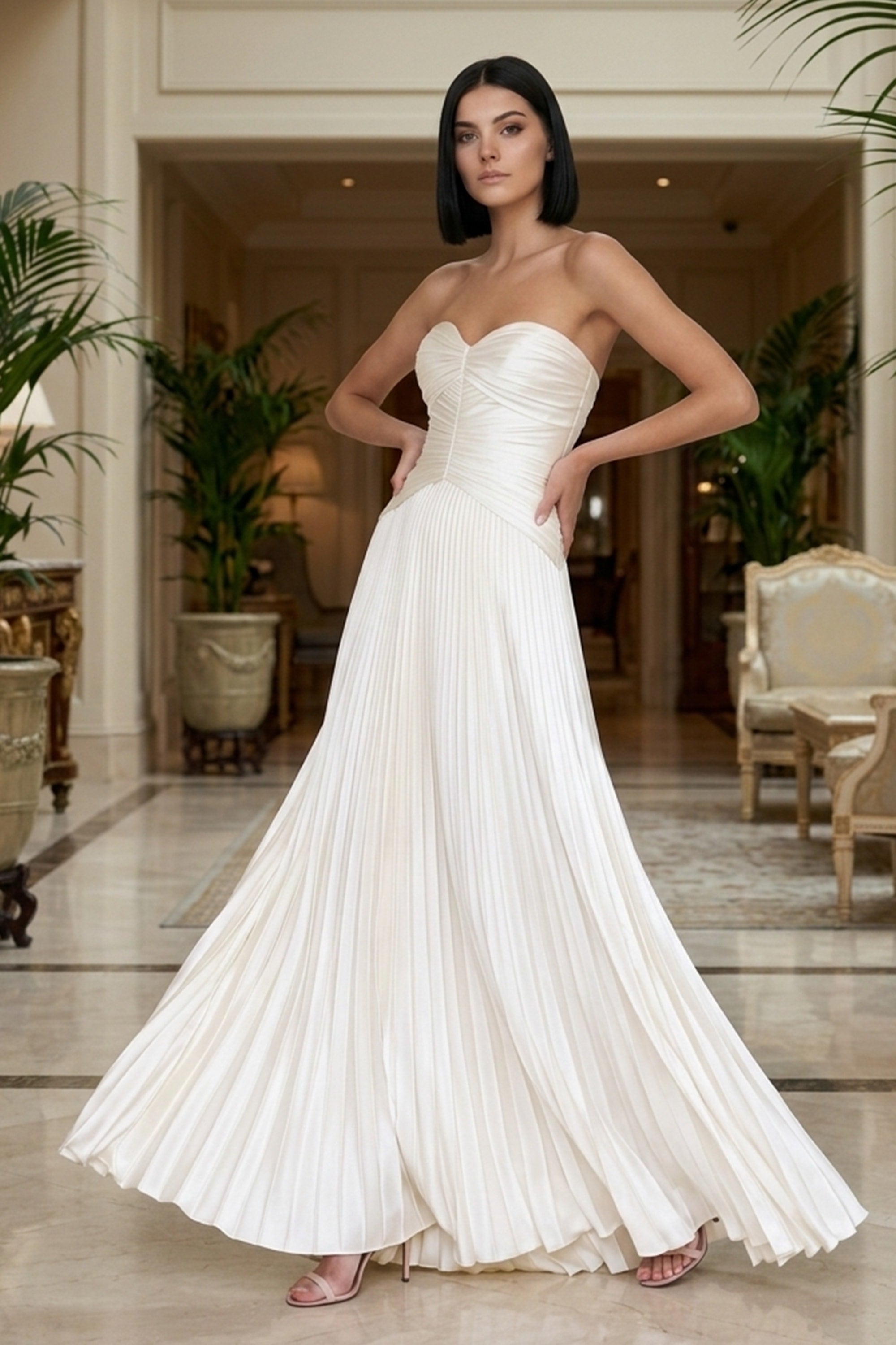 Aurelia Pleated Strapless Wedding Gown | JewelClues