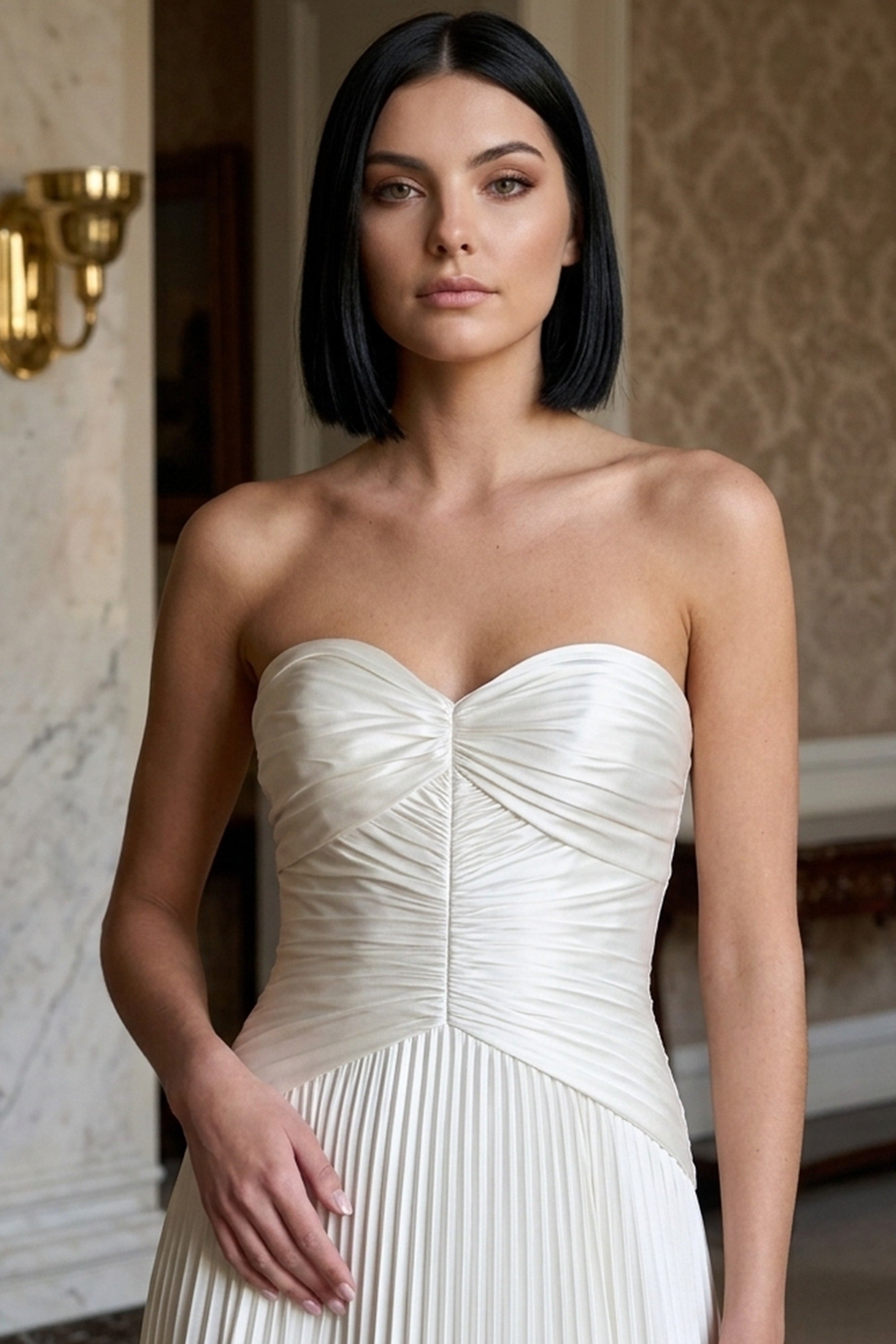 Aurelia Pleated Strapless Wedding Gown | JewelClues