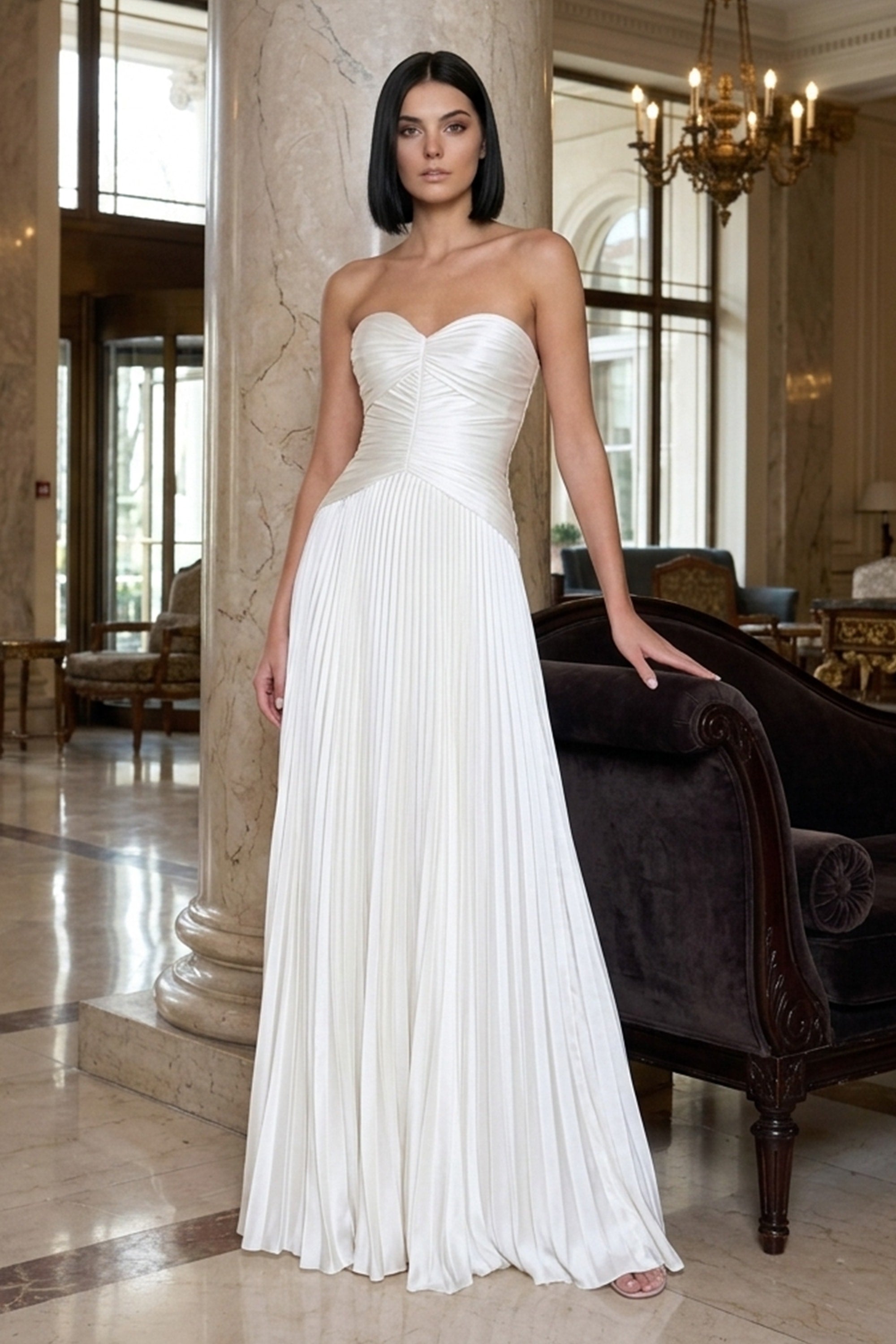 Aurelia Pleated Strapless Wedding Gown | JewelClues