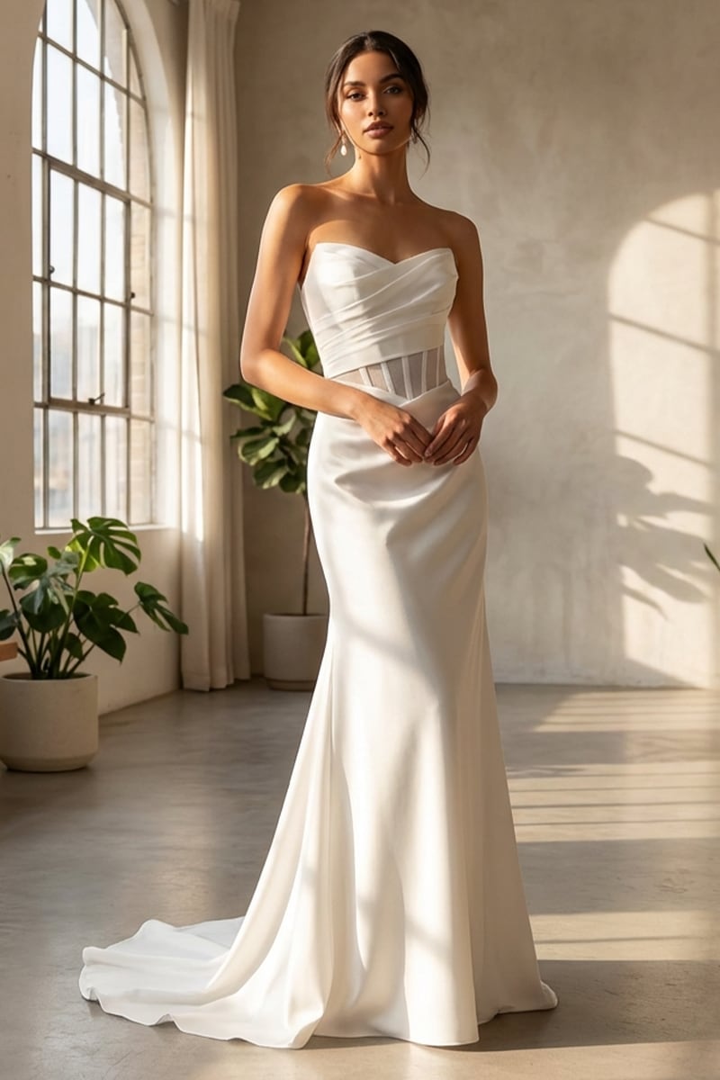 Aurielle Strapless Satin Wedding Gown | JewelClues