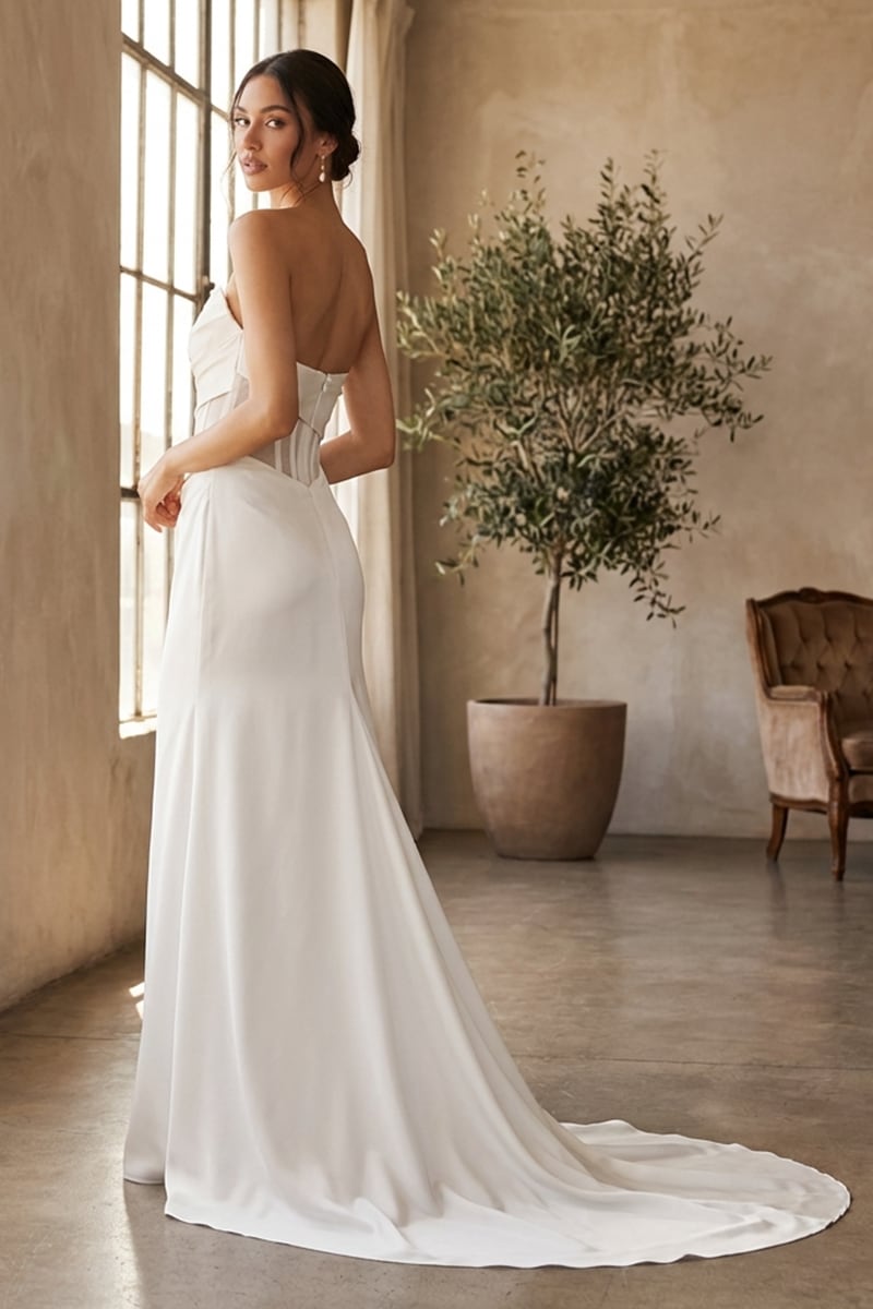Aurielle Strapless Satin Wedding Gown | JewelClues